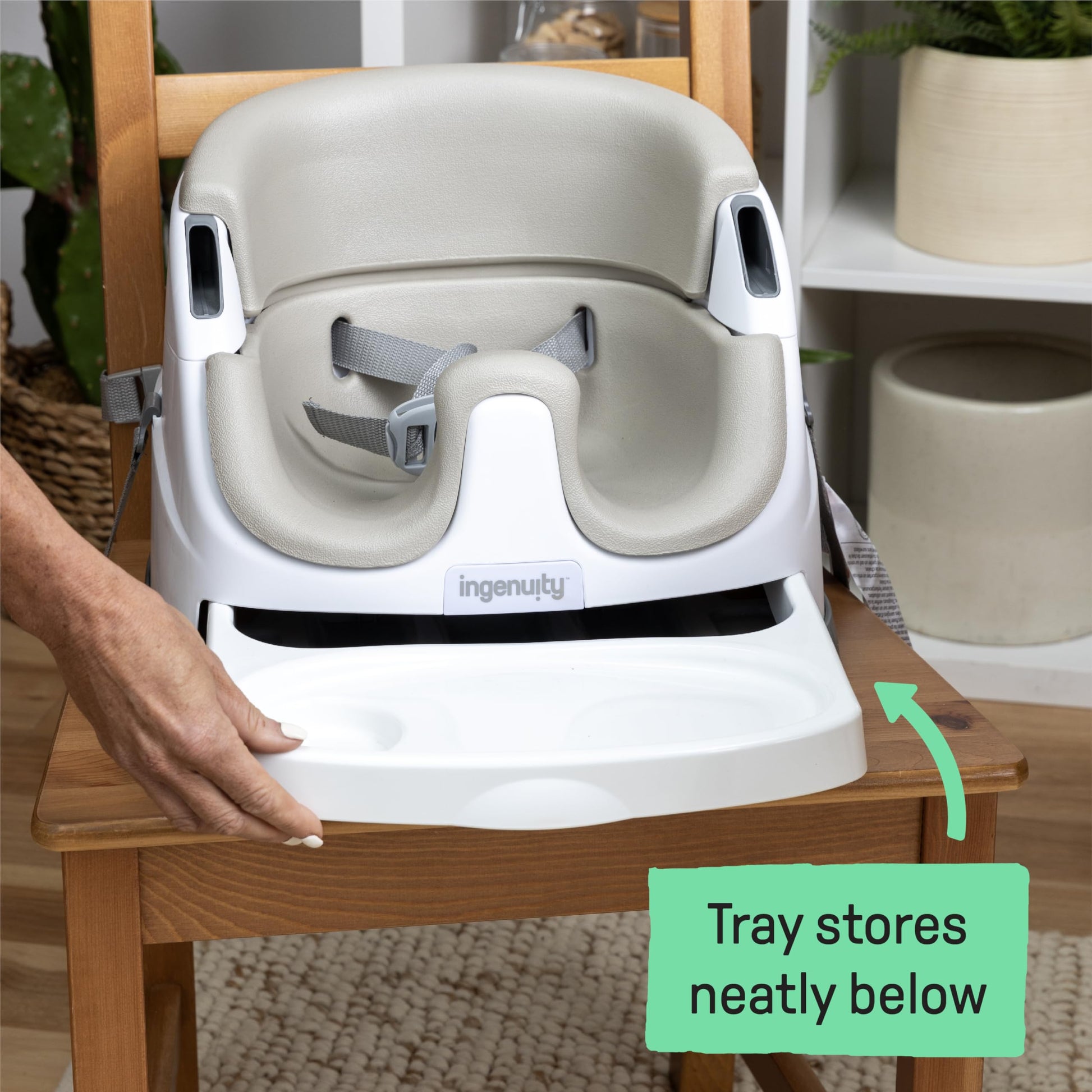 Ingenuity Baby Base 2-in-1 Booster Feeding and Floor Seat with Self-Storing Tray - Cashmere