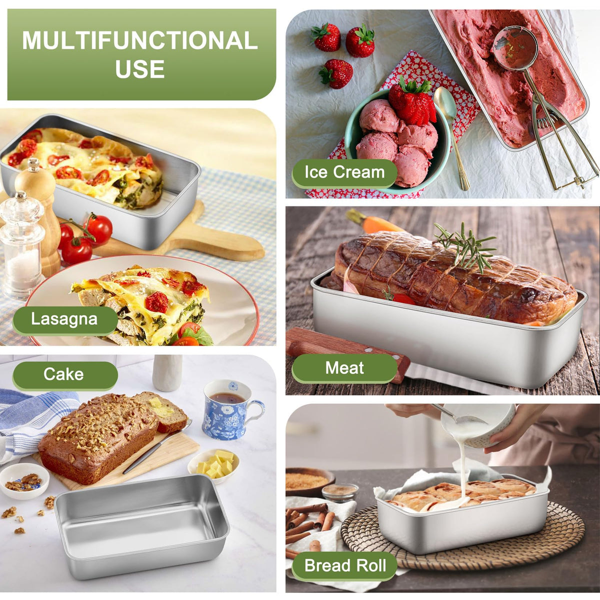 P&P CHEF Loaf Pan, 9 x 5 Inch Stainless Steel Bread Pan, (Silver, 2Pcs) 🍁 All In One Marketplace Canada
