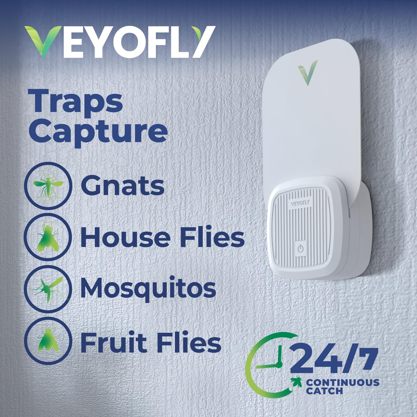 VEYOFLY Fruit Fly Traps for Indoors (1 Device + 2 Refills), Gnat Trap Indoor Plug in, Bug Traps, Flying Insect Trap, Gnat Traps for House Indoors, Fly Trap Indoor for Home Bug Light, Gnats Catcher