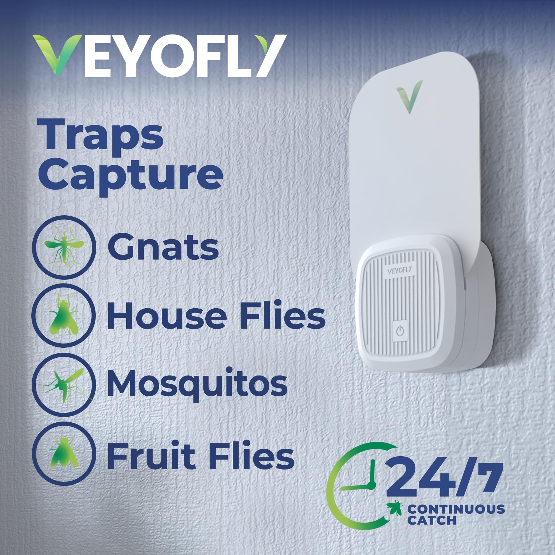 VEYOFLY Fruit Fly Traps for Indoors (1 Device + 2 Refills), Gnat Trap Indoor Plug in, Bug Traps, Flying Insect Trap, Gnat Traps for House Indoors, Fly Trap Indoor for Home Bug Light, Gnats Catcher