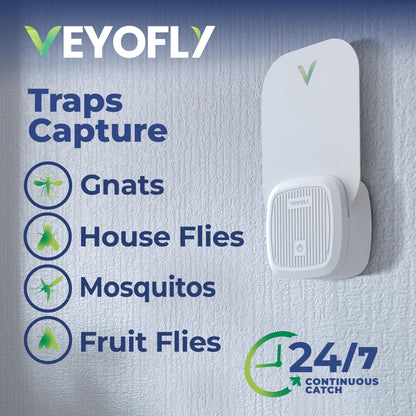 VEYOFLY Fruit Fly Traps for Indoors (1 Device + 2 Refills), Gnat Trap Indoor Plug in, Bug Traps, Flying Insect Trap, Gnat Traps for House Indoors, Fly Trap Indoor for Home Bug Light, Gnats Catcher