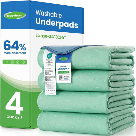 Noovirum Washable Underpads 34"x36" (4 Pack) - Heavy Absorbency Waterproof Reusable Bed Protector for Adults, Elderly & Pets - Incontinence Protection for Bed, Sofa, Furniture - Available at All In One Marketplace Canada