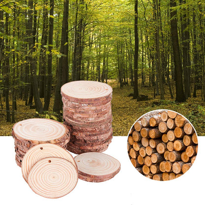HOHOTIME Natural Wood Slices, 50 PCS 2''-2.4'' Unfinished Predrilled with Hole Wood Discs with Twine, Round Wood Circles DIY Craft Kit for Wedding Decoration Christmas Ornaments 🍁 All In One Marketplace Canada