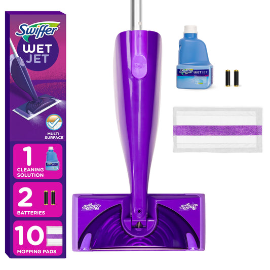 Swiffer WetJet Spray Mop Kit : Includes 1 Floor Mop, 1 Bottle of Floor Cleaner Solution, 10 WetJet Refill Pads, 2 Batteries
