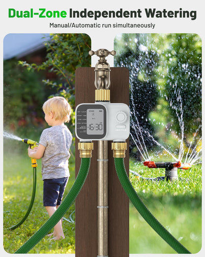 2027 New Upgrade Sprinkler Timer 2 Zone with Brass Inlet, Unistyle Water Timer for Garden Hose with Rain Delay and Manual Water/Automatic Irrigation, Hose Timers for Yard and Lawn Patio - Available at All In One Marketplace Canada