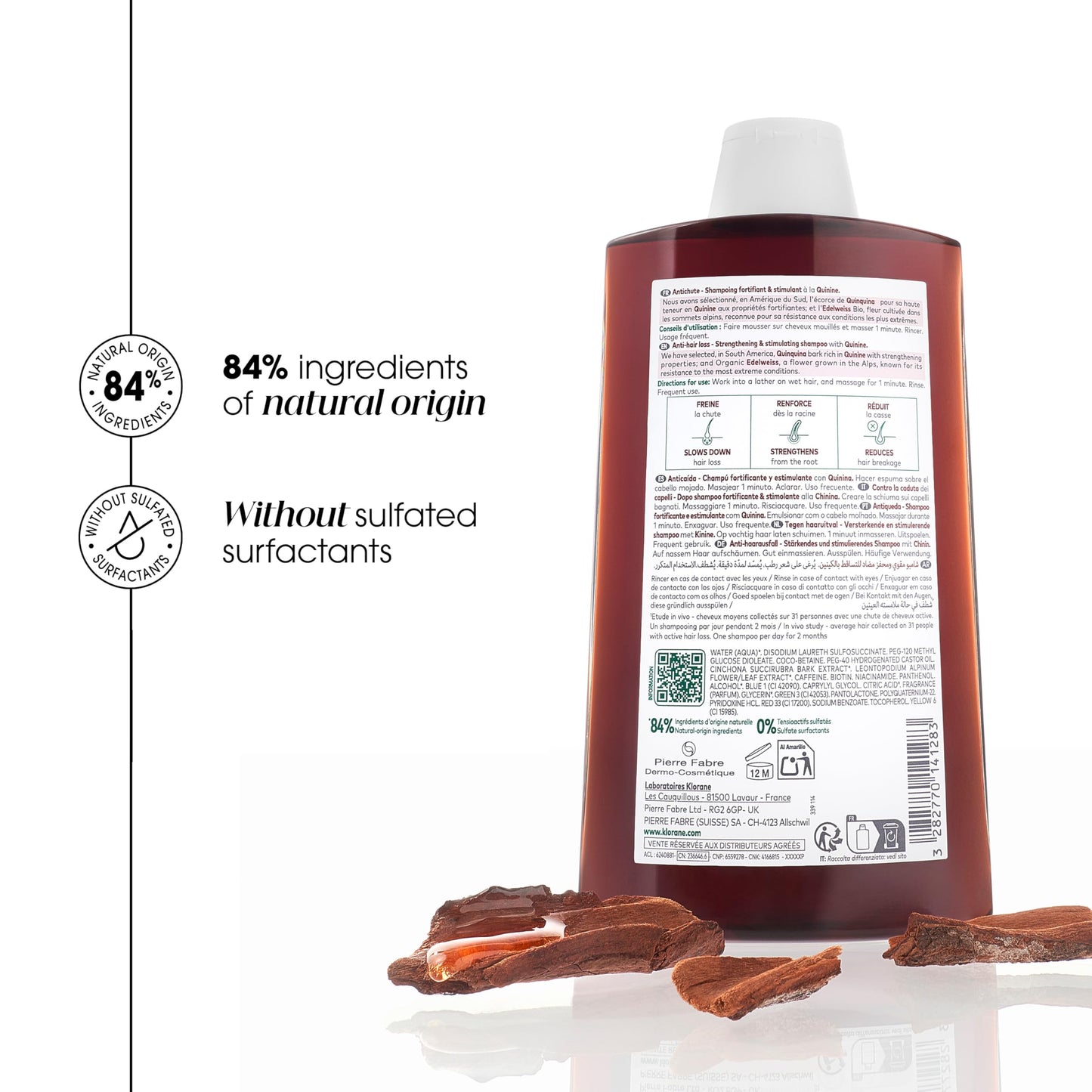 Klorane quinine fortifying shampoo for thin, tired hair, 400ml Klorane