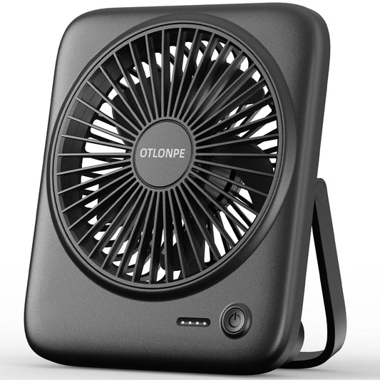 Otlonpe Personal Portable Desk Fan, 4000mAh Small Rechargeable Portable Fan Battery Operated & USB Powered for Travel Sleeping Bedroom Office Home Table, Cordless, Quiet, 4-Speed, 6.5 Inch (Black) - Available at All In One Marketplace Canada
