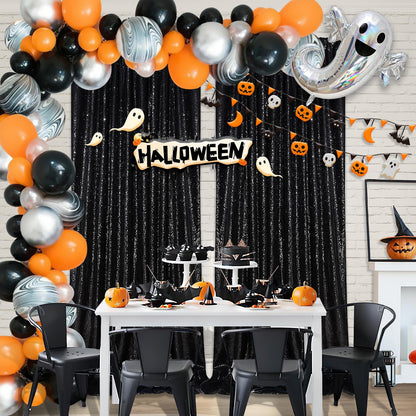 Black Sequin Backdrop 2 Panels 2FTx8FT Halloween Backdrop Curtains Party Decorations Birthday Wedding Photo Backdrop
