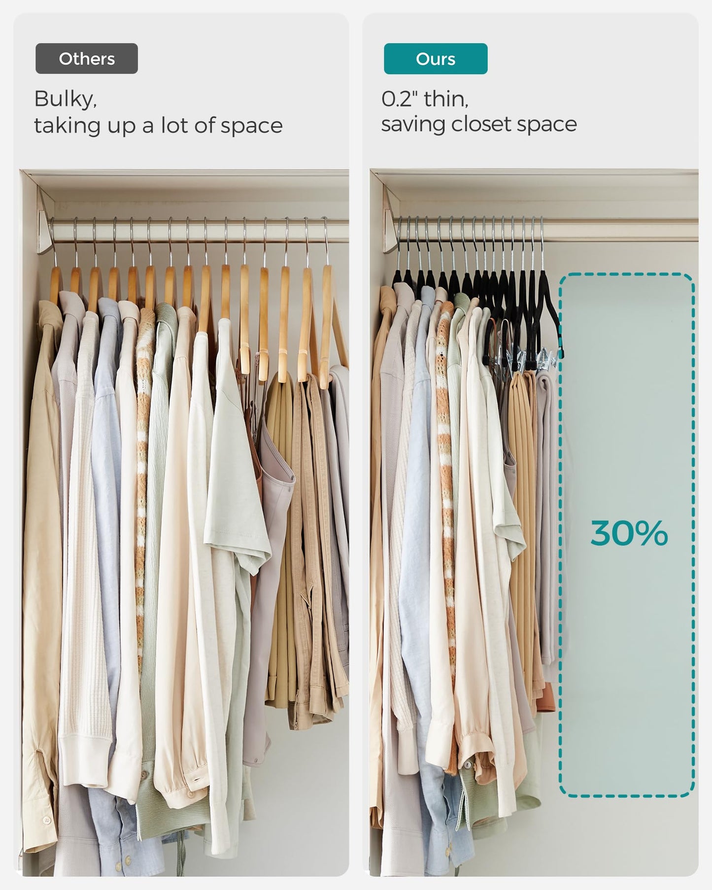 SONGMICS 30-Pack Pants Hangers, 42.5 cm Long Velvet Trousers Hangers with Adjustable Clips, Heavy-Duty, Non-Slip, Space-Saving for Pants, Skirts, Coats, Dresses, Tank Tops, Black UCRF12B30 SONGMICS