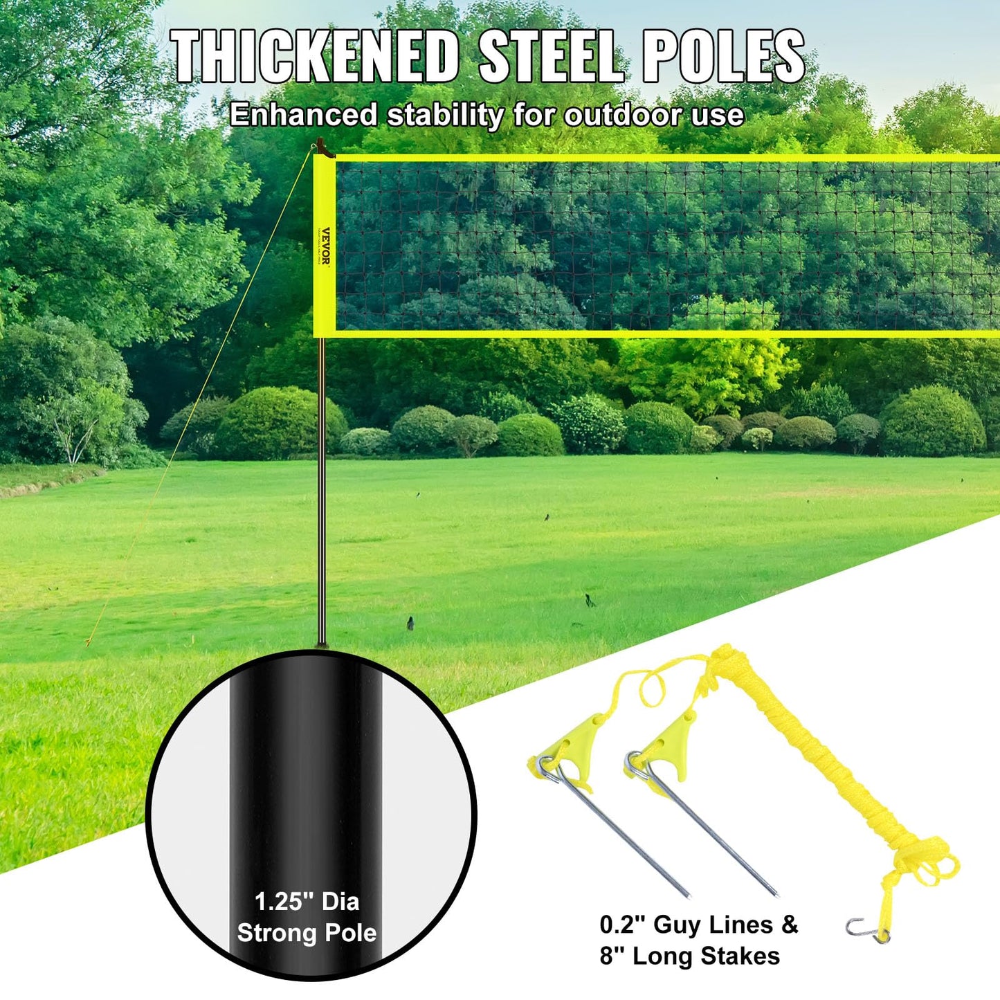 VEVOR Outdoor Portable Volleyball Net System, Adjustable Height Steel Poles, Professional Volleyball Set with PVC Volleyball, Pump, Carrying Bag, Heavy Duty Volleyball Net for Backyard, Beach, Lawn VEVOR