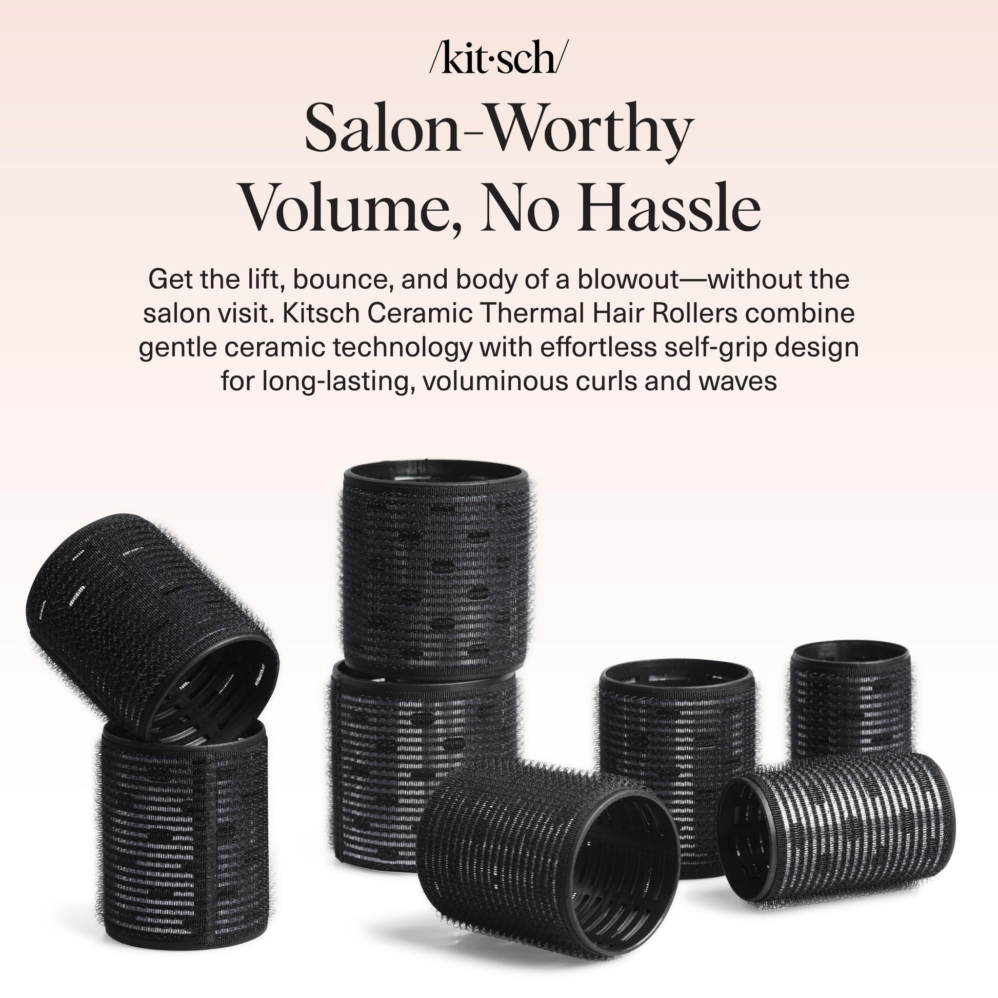 Kitsch Ceramic Thermal Hair Rollers for Women – Self Grip Hair Curlers for Heatless Curls Overnight - Volumizing Large Rollers for Short & Long Hair - For Long Lasting Frizz-Free Curls - Black, 8pcs - Available at All In One Marketplace Canada