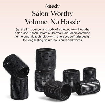 Kitsch Ceramic Thermal Hair Rollers for Women – Self Grip Hair Curlers for Heatless Curls Overnight - Volumizing Large Rollers for Short & Long Hair - For Long Lasting Frizz-Free Curls - Black, 8pcs - Available at All In One Marketplace Canada