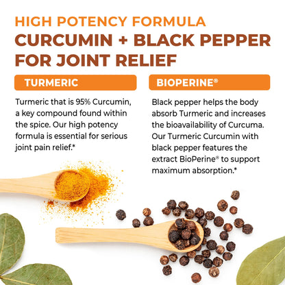 Turmeric Curcumin 1500mg | Turmeric Supplements + Black Pepper | Joint Pain Relief & Anti Inflammatory Pills | High Potency Curcumin Supplements with Black Pepper | Non-GMO, Gluten-Free | 90 Ct