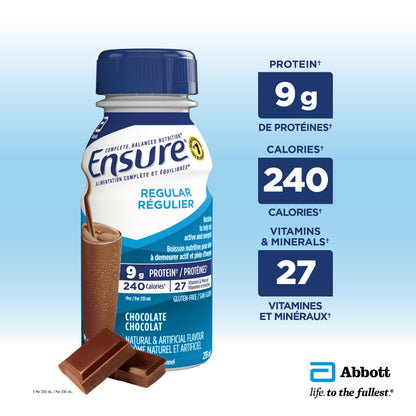 Ensure Regular, Nutritional Supplement Shake Value Pack, Nutrition To Stay Active And Energetic, Chocolate, 24 x 235-mL Bottles - Available at All In One Marketplace Canada