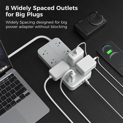 TESSAN Flat Plug Power Bars with Surge Protector 1080J, 6 Ft