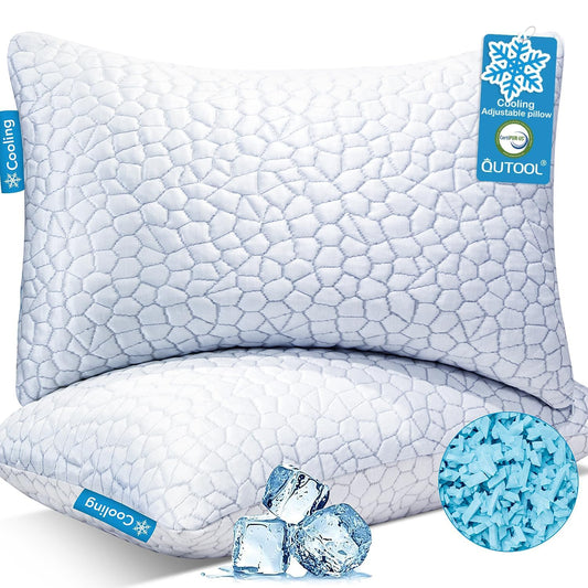 Cooling Memory Foam Pillows Queen Size Set of 2, Adjustable Shredded Foam Bed Pillows for Sleeping, Soft Support Pillows for Side & Back Sleepers with Breathable Dual-Sided Soft & Cooling Fabric - Available at All In One Marketplace Canada