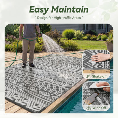 Outdoor Rug 5x8 ft Waterproof Outdoor Carpet-Patio RV Deck Camping Rug Portable Boho Rugs for Outdoor Area Rug Picnic Backyard Porch Beach Mat Grey