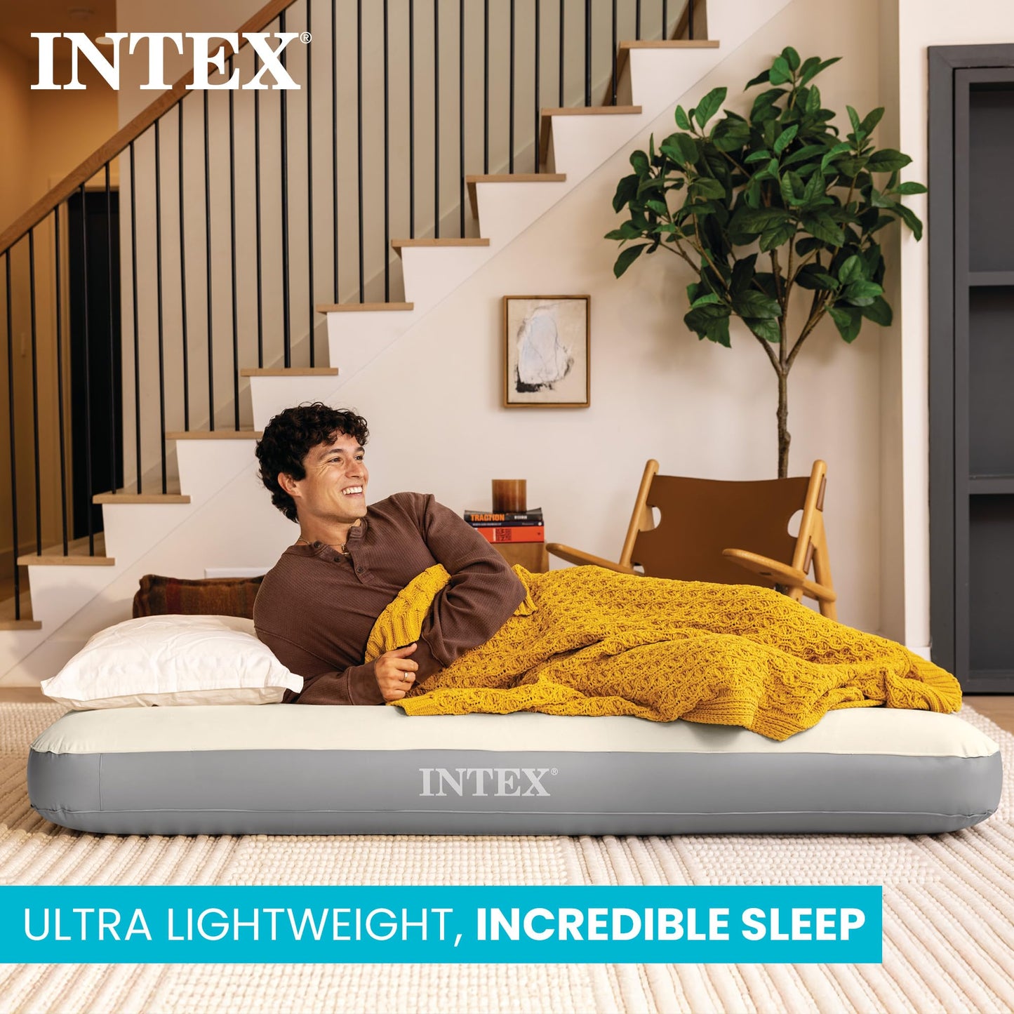 INTEX 64101E Dura-Beam Standard Single-High Air Mattress: Fiber-Tech – Twin Size – 10in Bed Height – 300lb Weight Capacity – Pump Sold Separately
