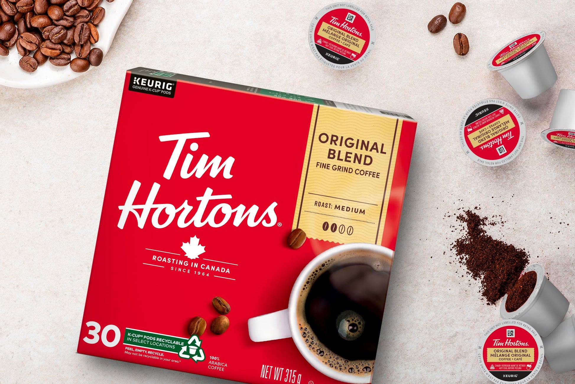 Tim Hortons Original Blend Medium Roast K-Cup Coffee Pods, 30 Count