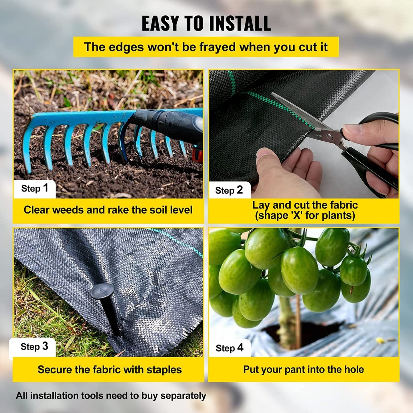 VEVOR 3FTx300FT Premium Weed Barrier Fabric Heavy Duty 3OZ, Woven Weed Control Fabric, High Permeability Good for Flower Bed, Geotextile Fabric for Underlayment, Polyethylene Ground Cover