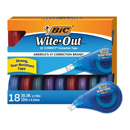 BIC Wite-Out Brand EZ Correct Correction Tape, 39.3 Feet, 18-Count Pack of white Correction Tape, Fast, Clean and Easy to Use Tear-Resistant Tape Office or School Supplies 🍁 All In One Marketplace Canada