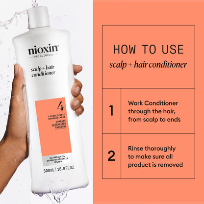 Nioxin System 4 Scalp + Hair Conditioner - Hair Thickening Conditioner for Damaged Hair with Progressed Thinning, 16.9 fl oz (Packaging May Vary) NIOXIN