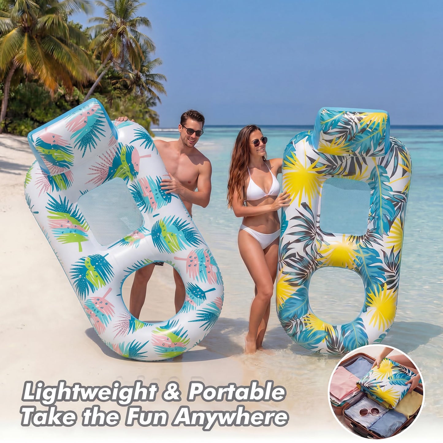 cngg v Pool Floaties for Adults,Inflatable Float Heavy Duty, Backrest & Footrest Pool Float Pool Rafts for Adults Beach Lake Party 2 Pack - Available at All In One Marketplace Canada