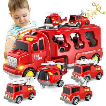 Fire Trucks Toddler Toys for 1-3 3-5 Year Old Boy, 5-in-1 Fire Car Truck Toy for Toddler Girls Age 1 2 3 4 5 6, Christmas Birthday Gift Car Truck Sets with Light Sound 🍁 All In One Marketplace Canada