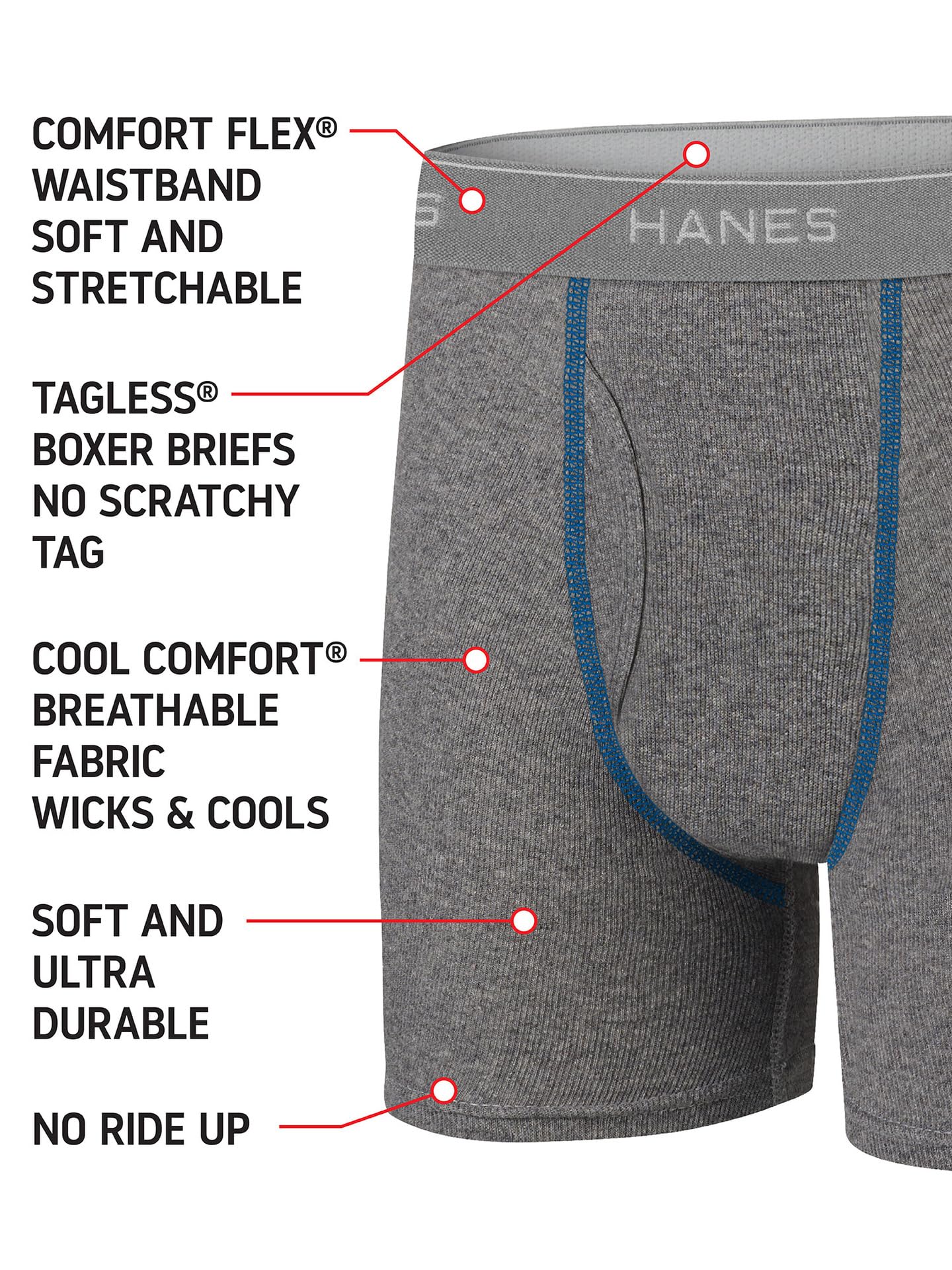 Hanes boys 5 Pack Breathable Boxer Briefs, Assorted, Large US