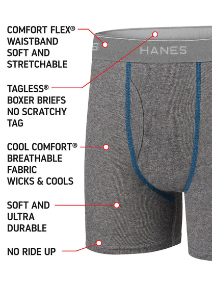 Hanes boys 5 Pack Breathable Boxer Briefs, Assorted, Large US