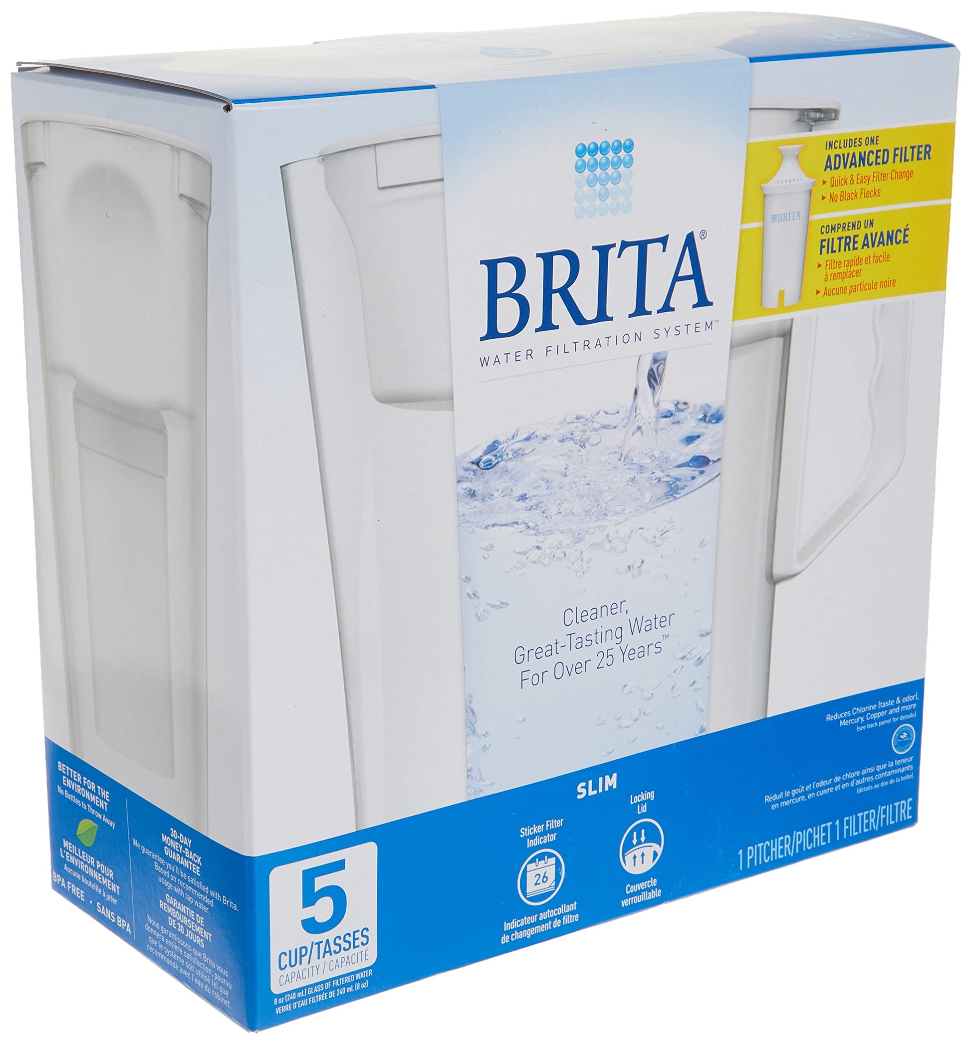 Brita 5 Cup Filter Pitcher, Reduces Chlorine taste and odour from Tap Water, Filters 151 Litres, Slim, White - Available at All In One Marketplace Canada