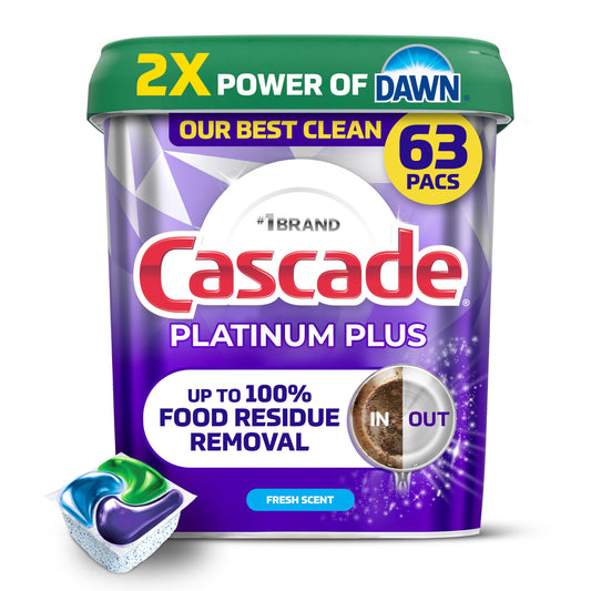 Cascade Platinum Plus Dishwasher Detergent Pods, Dish Detergent Soap, Fresh Scent, 63 Count
