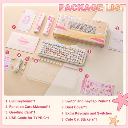 YUNZII C98 Cute Cake Wireless Mechanical Keyboard (Beige, Candy Switch) 🍁 All In One Marketplace Canada