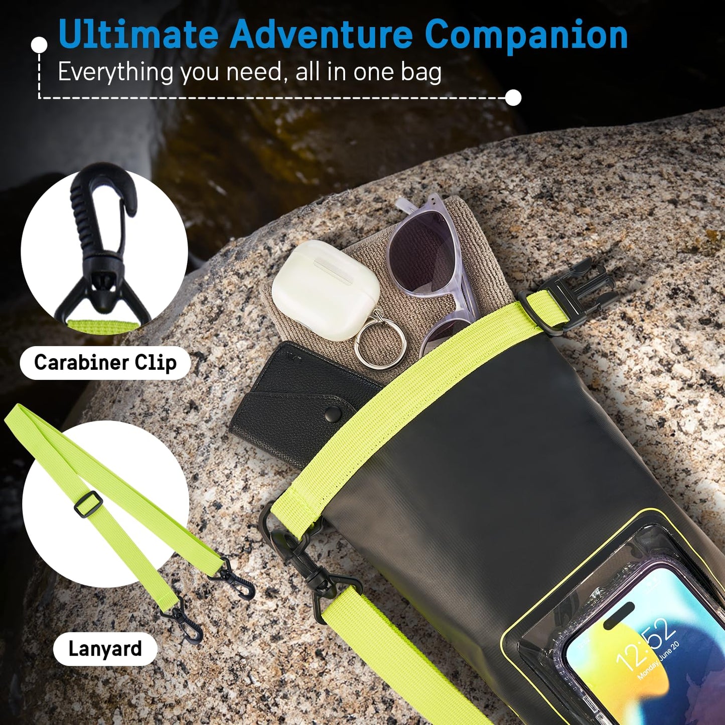 Pelican Marine IP68 Waterproof Dry Bag 2L w/Phone Pouch/Case - Black/Yellow Pelican