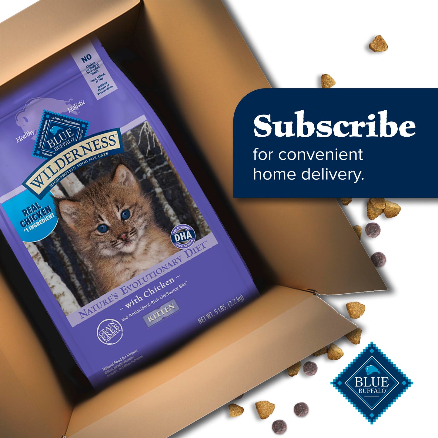 Blue Buffalo Wilderness with Chicken Natural High-Protein Grain-Free Dry Kitten Food, Real Chicken First, Antioxidant-Rich LifeSource Bits Support Immunity, DHA & ARA for Development, 2.2kg/5 lbs.
