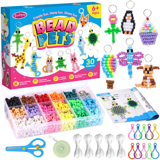 Funtopia Pony Beads, Create Your Own Bead Pets, Colorful Kandi Beads for Bracelets, Big Bead for Hair Braiding, DIY Jewelry and Crafts for Kids, Beginners and Adults (1500 Bead Kit, 30 Designs) - Available at All In One Marketplace Canada