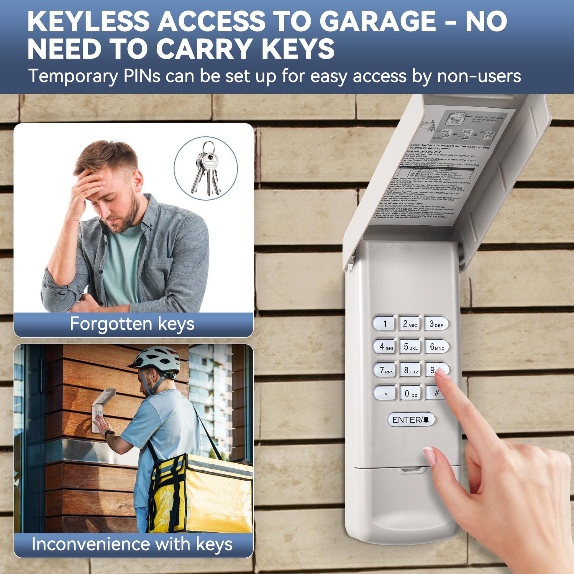 877MAX Universal Wireless Keyless Keypad for Chamberlain/Liftmaster/Craftsman Garage Door Openers - Compatible with Yellow/Purple/Red/Orange/Green Learn Buttons (315/390 MHz)