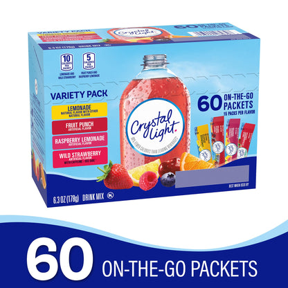 Crystal Light On the Go Variety Pack, 60 Individual Packets (Lemonade, Fruit Punch, Raspberry Lemonade, Wild Strawberry) 178g