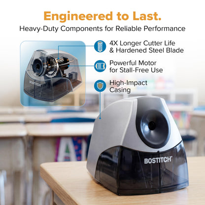 Bostitch Office Personal Electric Pencil Sharpener, Powerful Stall-Free Motor, High Capacity Shavings Tray, Black (EPS4-BLKSLV) - Available at All In One Marketplace Canada