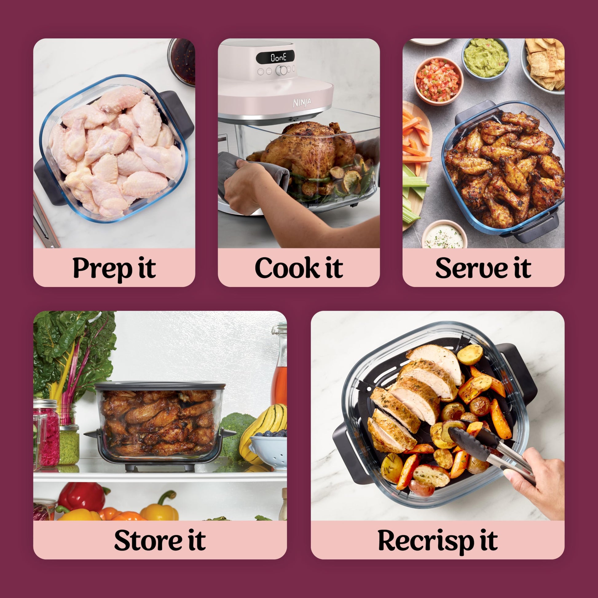 Ninja Crispi Pro Glass Air Fryer, 6-in-1, Rose, AS101CRS Ninja