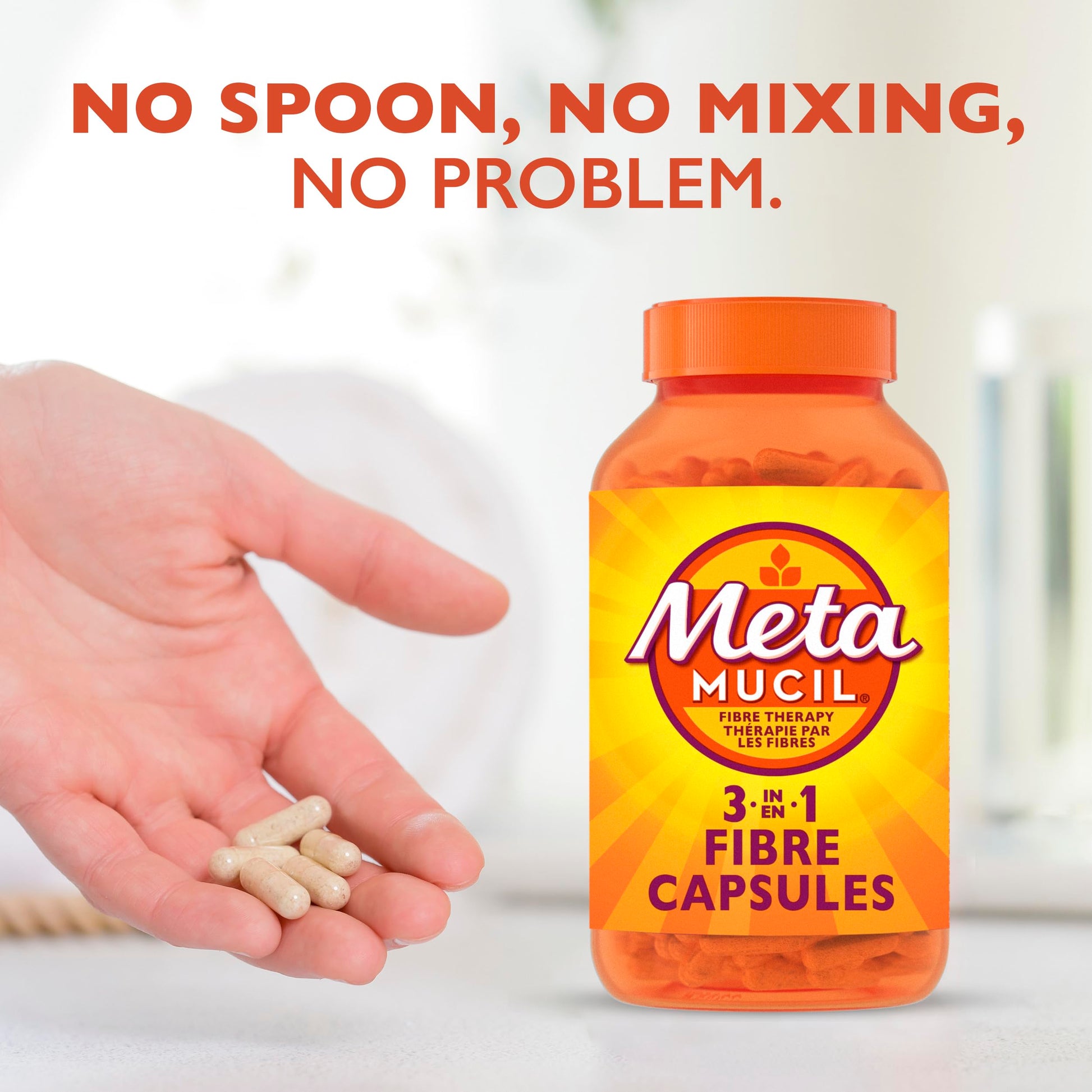 Metamucil Daily Fibre Supplement, Sugar Free, Naturally Sourced Psyllium Husk, Multi-Health Benefit Daily, Plant-Based, Gluten-Free Capsules, 100 Capsules