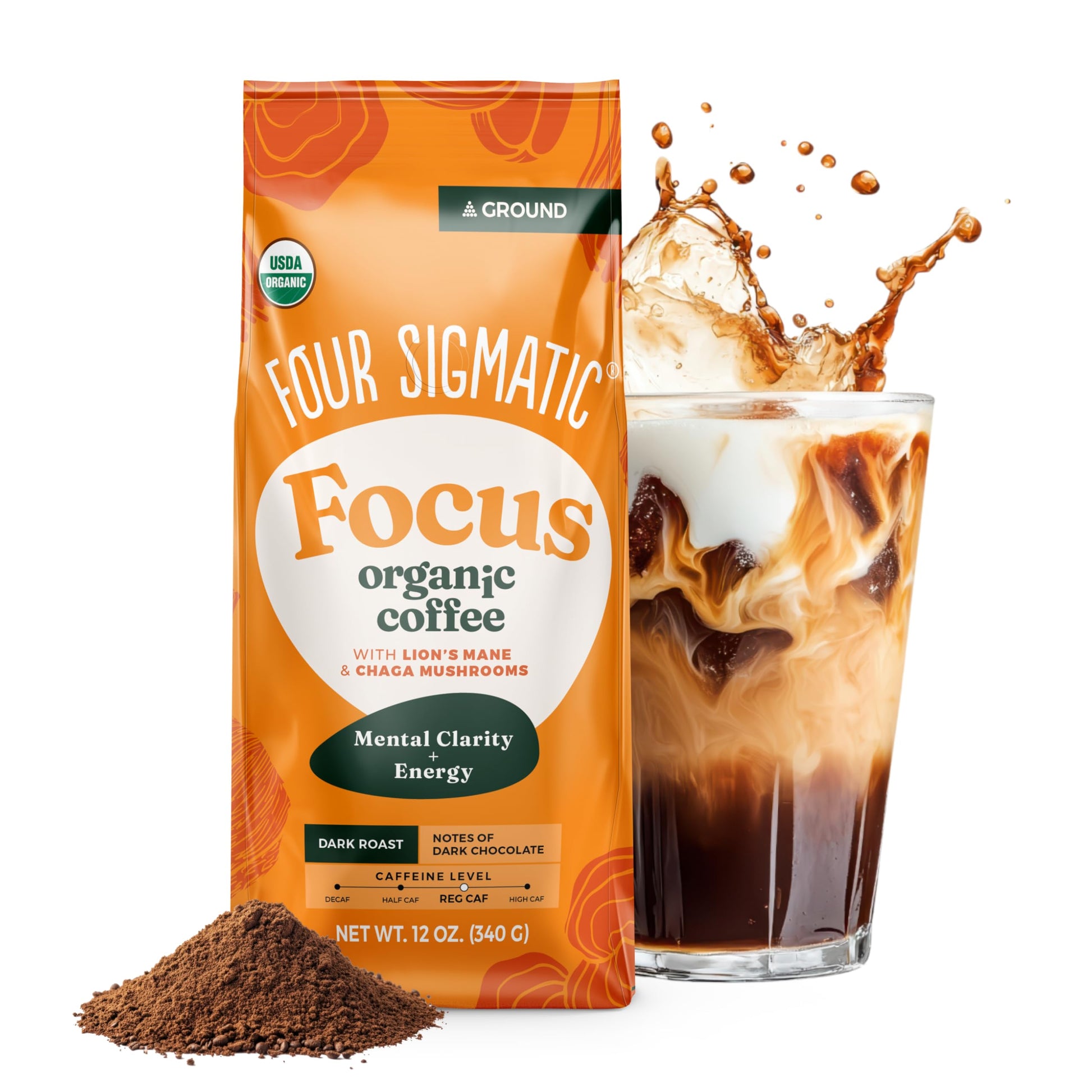 Four Sigmatic Think Mushroom Coffee | Organic Ground Coffee with Lion's Mane Mushroom and Chaga Mushroom | 12oz Bag Four Sigmatic