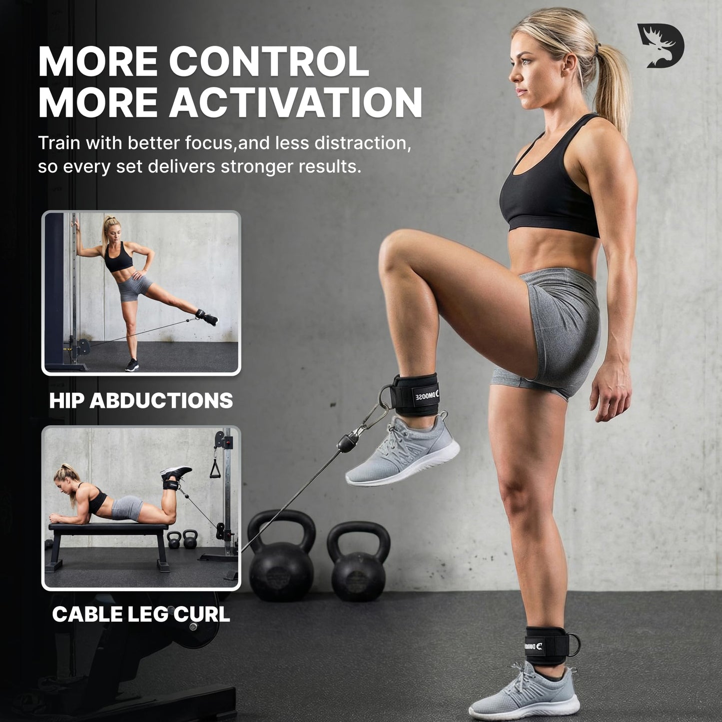 DMoose Ankle Straps for Cable Machines for Kickbacks, Glute Workouts, Leg Extensions, Curls, and Hip Abductors for Men and Women, Adjustable Ankle Strap with Double D-Rings and Neoprene Support
