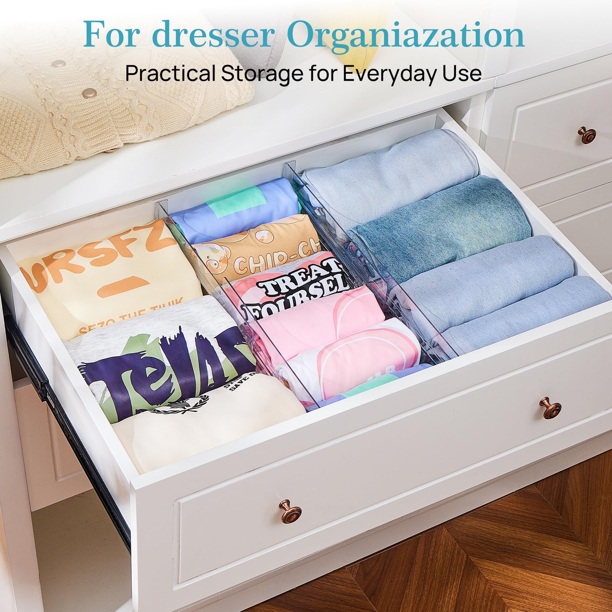 Vtopmart 8 Pack Drawer Dividers for Clothes, Adjustable 4" High Expandable from 10.2"-16.5" Dresser Drawer Organizer, Clear Plastic Dresser Organizer for Baby Clothes, Underwear, Socks - Available at All In One Marketplace Canada