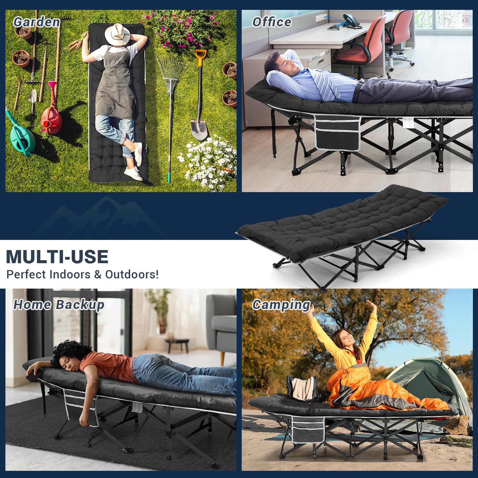 Overmont Camping Cot with Mattress - 28” Extra Wide Portable Folding Cot for Adults Load 550 LBS with Carry Bag for Outdoor Travel Home Office Nap OVERMONT
