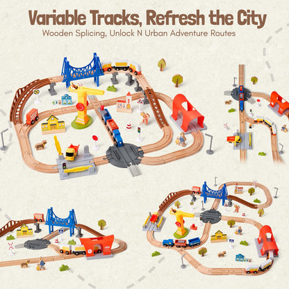 94pcs Wooden Modern City Train Set Track for Kids 3-8 🍁 All In One Marketplace Canada