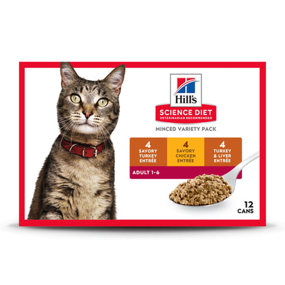 Hill's Science Diet Adult 1-6, Adult 1-6 Premium Nutrition, Wet Cat Food, Variety Pack: Turkey; Chicken; Turkey & Liver Minced, 5 oz Can Variety Pack, Case of 12 🍁 All In One Marketplace Canada