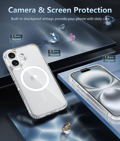 FNTCASE for iPhone 16 Case Clear: Magnetic Phone Cases with Screen Protector Drop Proof Compatible with Magsafe Slim Anti Yellowing Rugged Shockproof Protective Cell Cover (A-Clear Magnetic) - Available at All In One Marketplace Canada