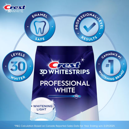 Crest 3D Whitestrips Professional White + Whitening Light At-Home Teeth Whitening Kit, 19 Treatments + Light, 30 Levels Whiter