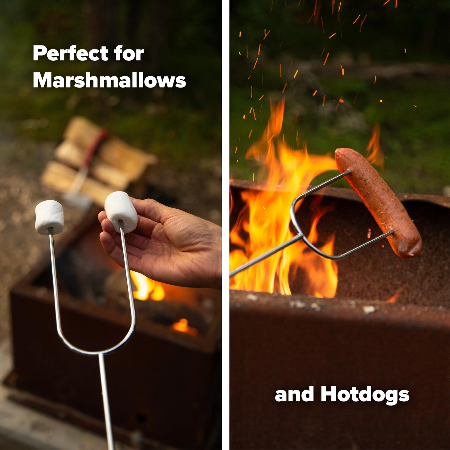 Coghlan's Camp Forks 6-Pack – 40" Solid Steel, Marshmallow Sticks with Wooden Handles | Heavy-Duty Camping Essentials for Fire Pit Roasting, BBQ Grilling & Outdoor Cooking Coghlan's